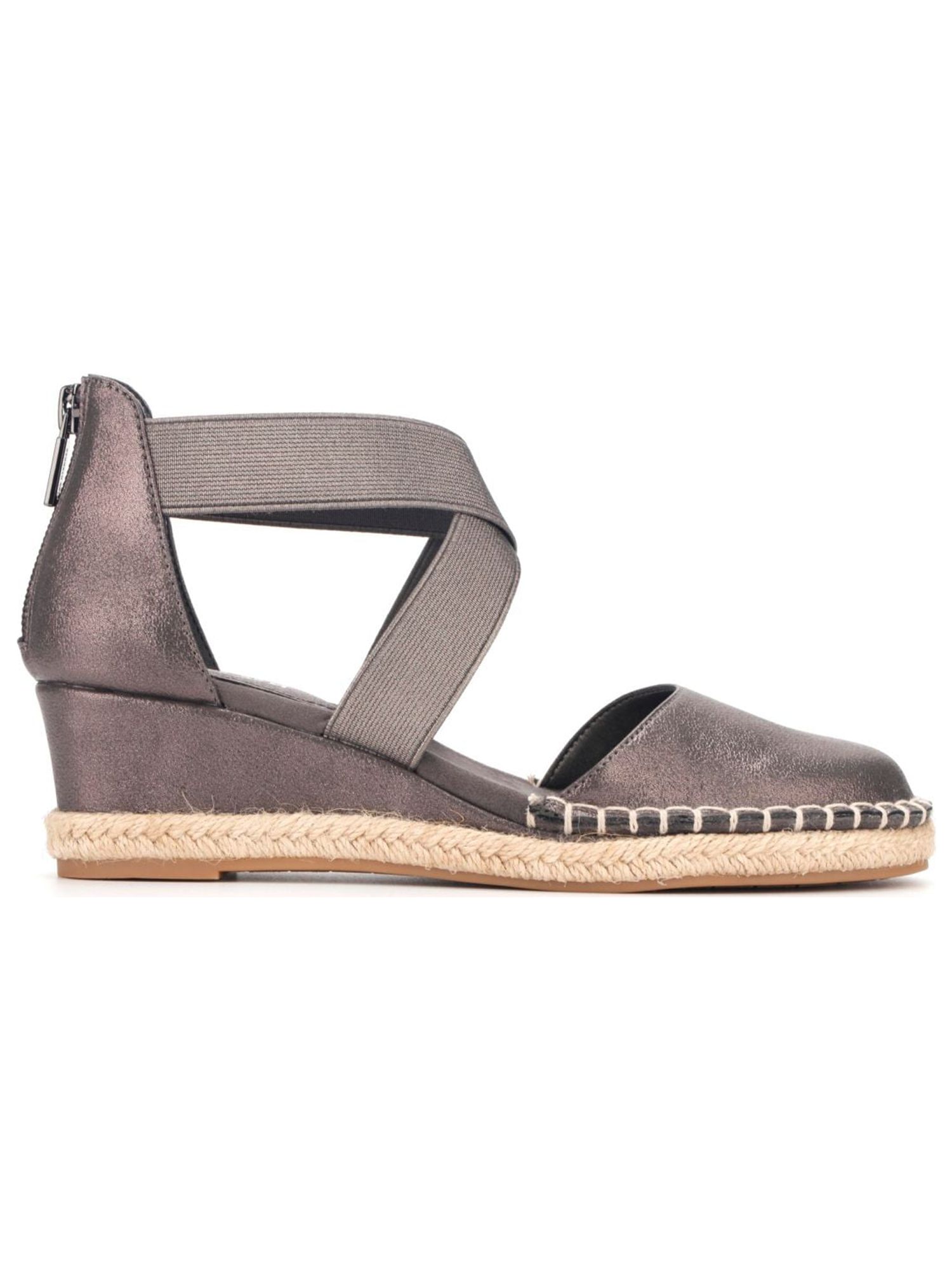 REACTION KENNETH COLE Womens Gray Metallic Lightweight Stretch Padded Clo Round Toe Wedge Zip-Up Espadrille Shoes 8